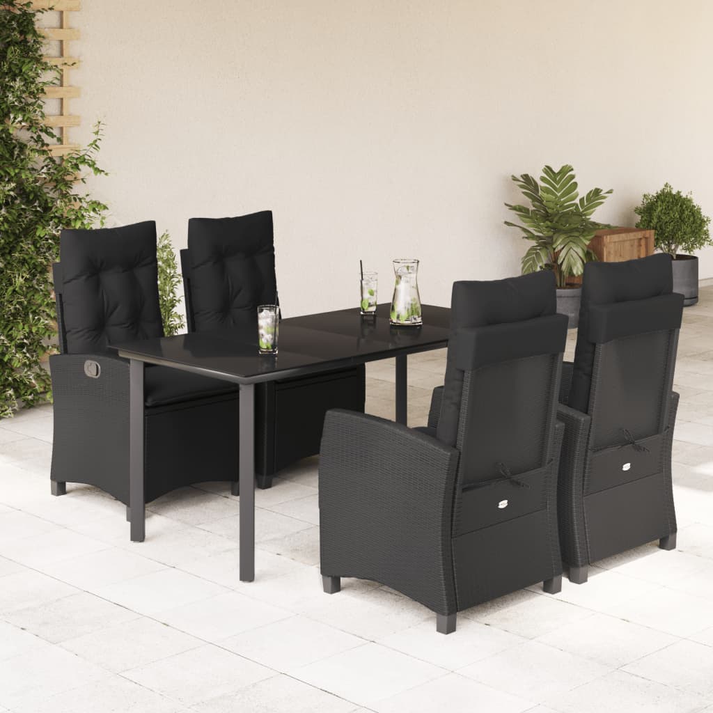 3-tlg. Garten-Essgruppe mit Kissen Schwarz Poly Rattan