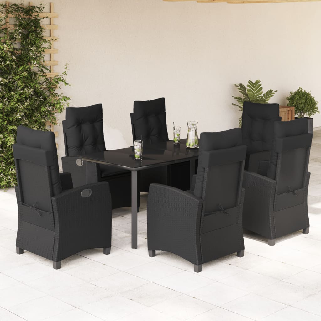 3-tlg. Garten-Essgruppe mit Kissen Schwarz Poly Rattan