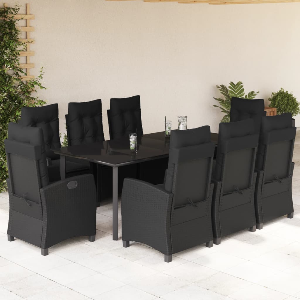 3-tlg. Garten-Essgruppe mit Kissen Schwarz Poly Rattan