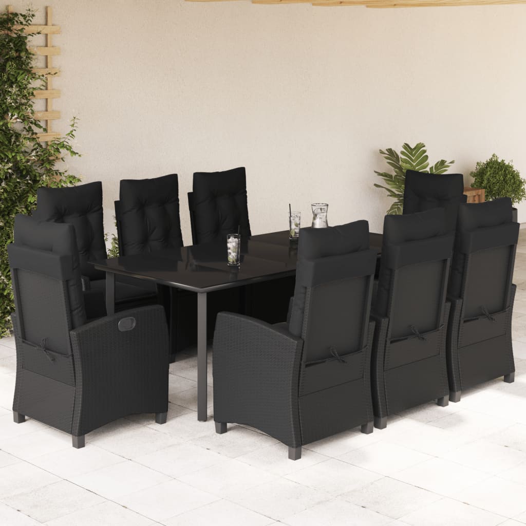 3-tlg. Garten-Essgruppe mit Kissen Schwarz Poly Rattan