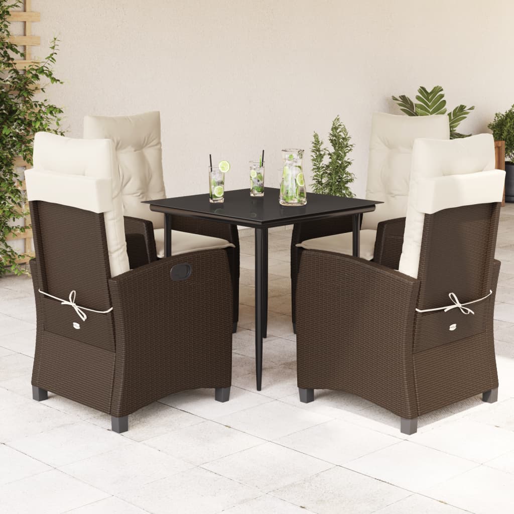 3-tlg. Garten-Essgruppe mit Kissen Braun Poly Rattan