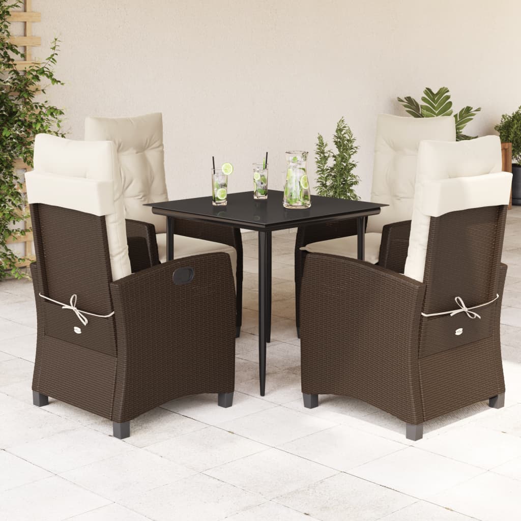 3-tlg. Garten-Essgruppe mit Kissen Braun Poly Rattan