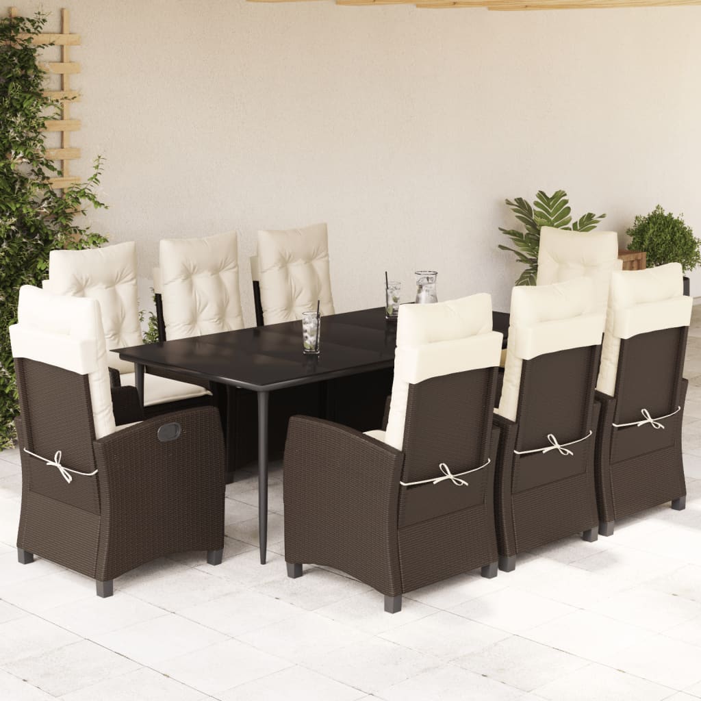 3-tlg. Garten-Essgruppe mit Kissen Braun Poly Rattan