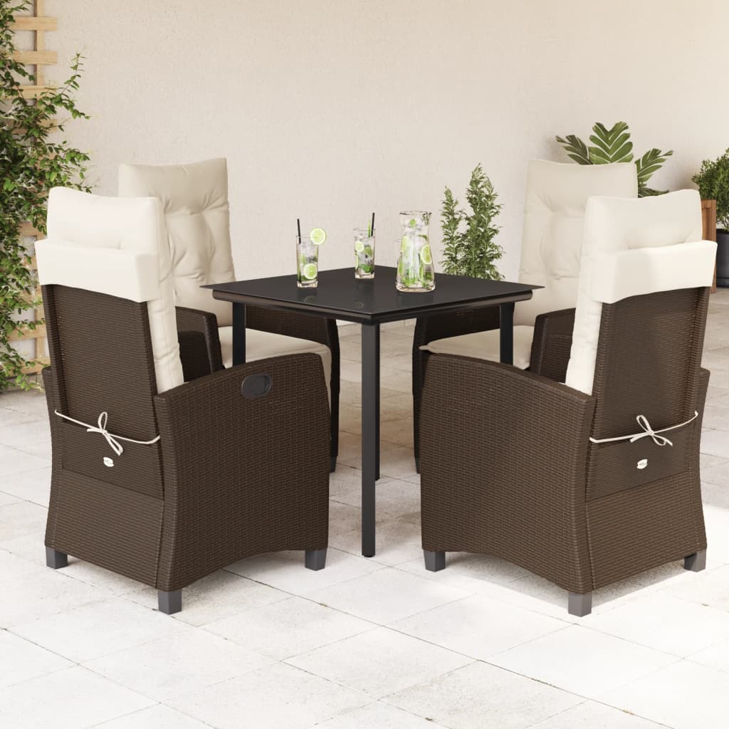 3-tlg. Garten-Essgruppe mit Kissen Braun Poly Rattan