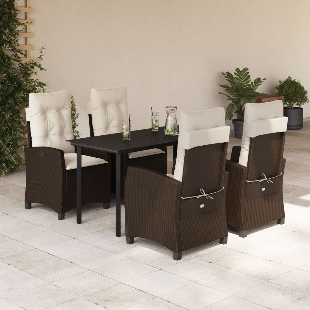 3-tlg. Garten-Essgruppe mit Kissen Braun Poly Rattan