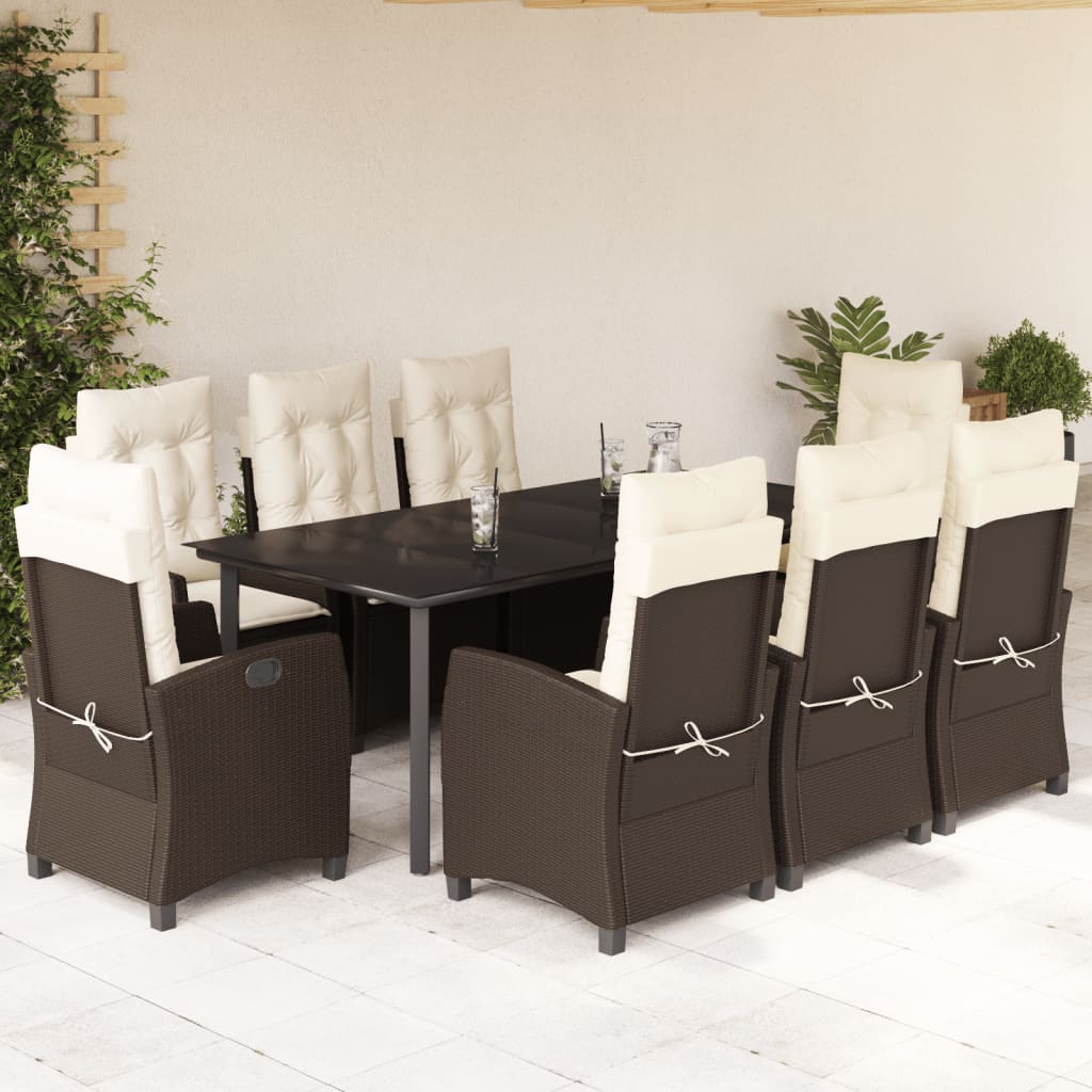 3-tlg. Garten-Essgruppe mit Kissen Braun Poly Rattan