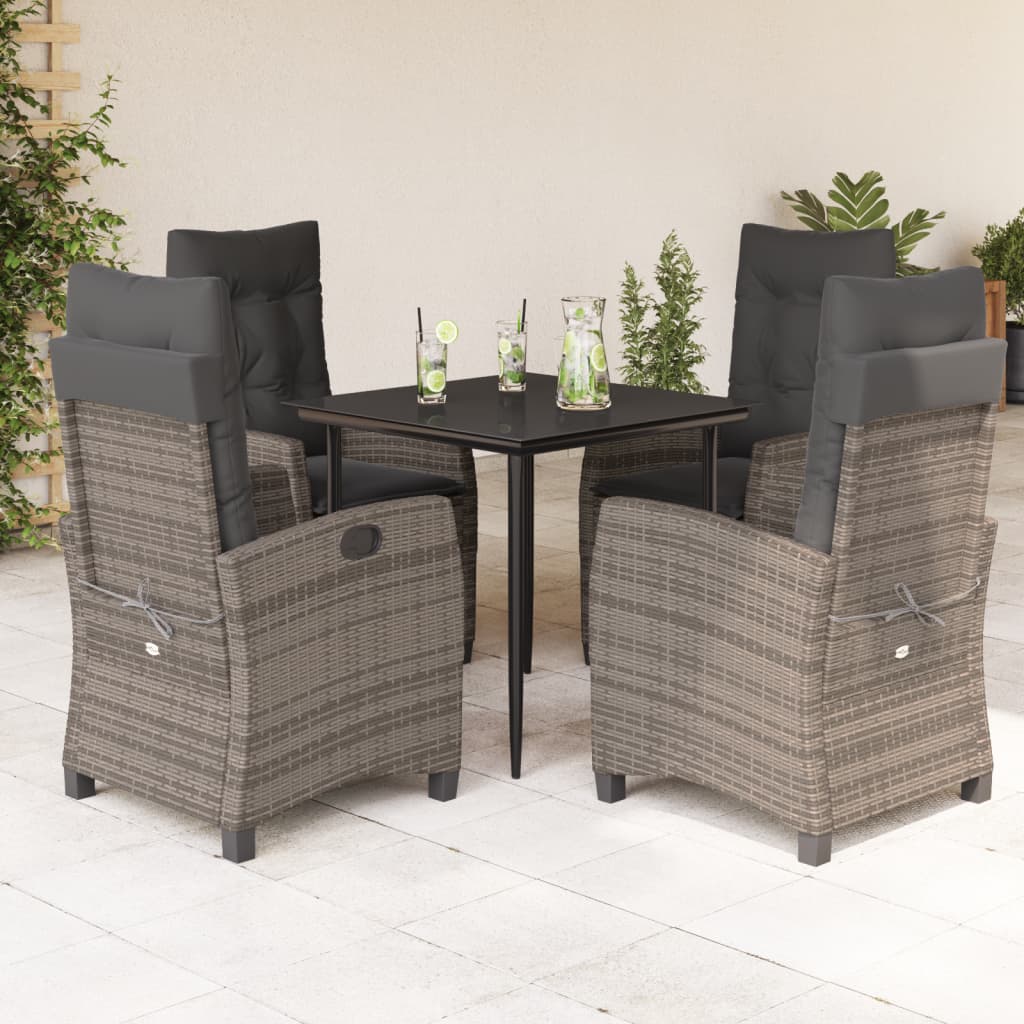 3-tlg. Garten-Essgruppe mit Kissen Grau Poly Rattan