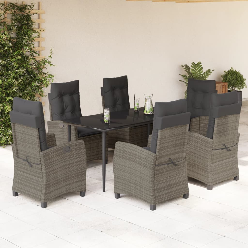 3-tlg. Garten-Essgruppe mit Kissen Grau Poly Rattan