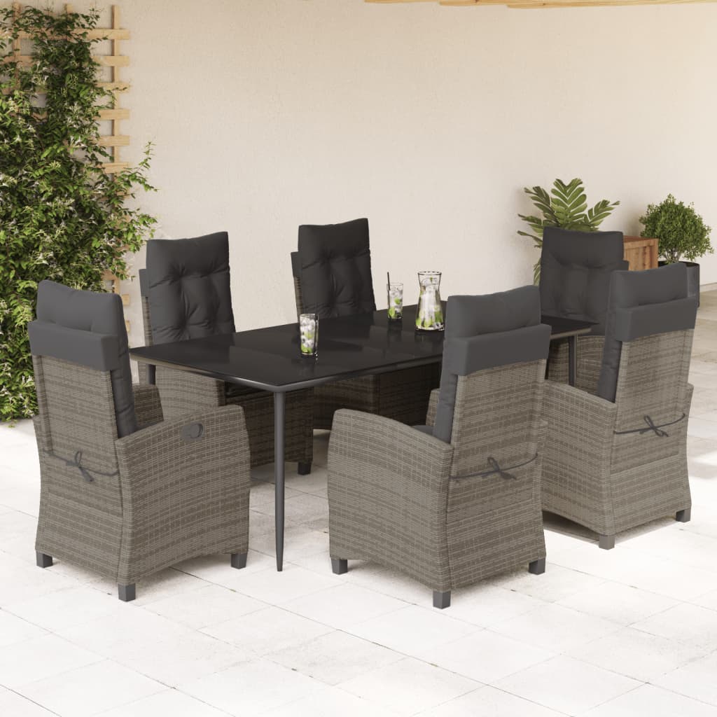 3-tlg. Garten-Essgruppe mit Kissen Grau Poly Rattan