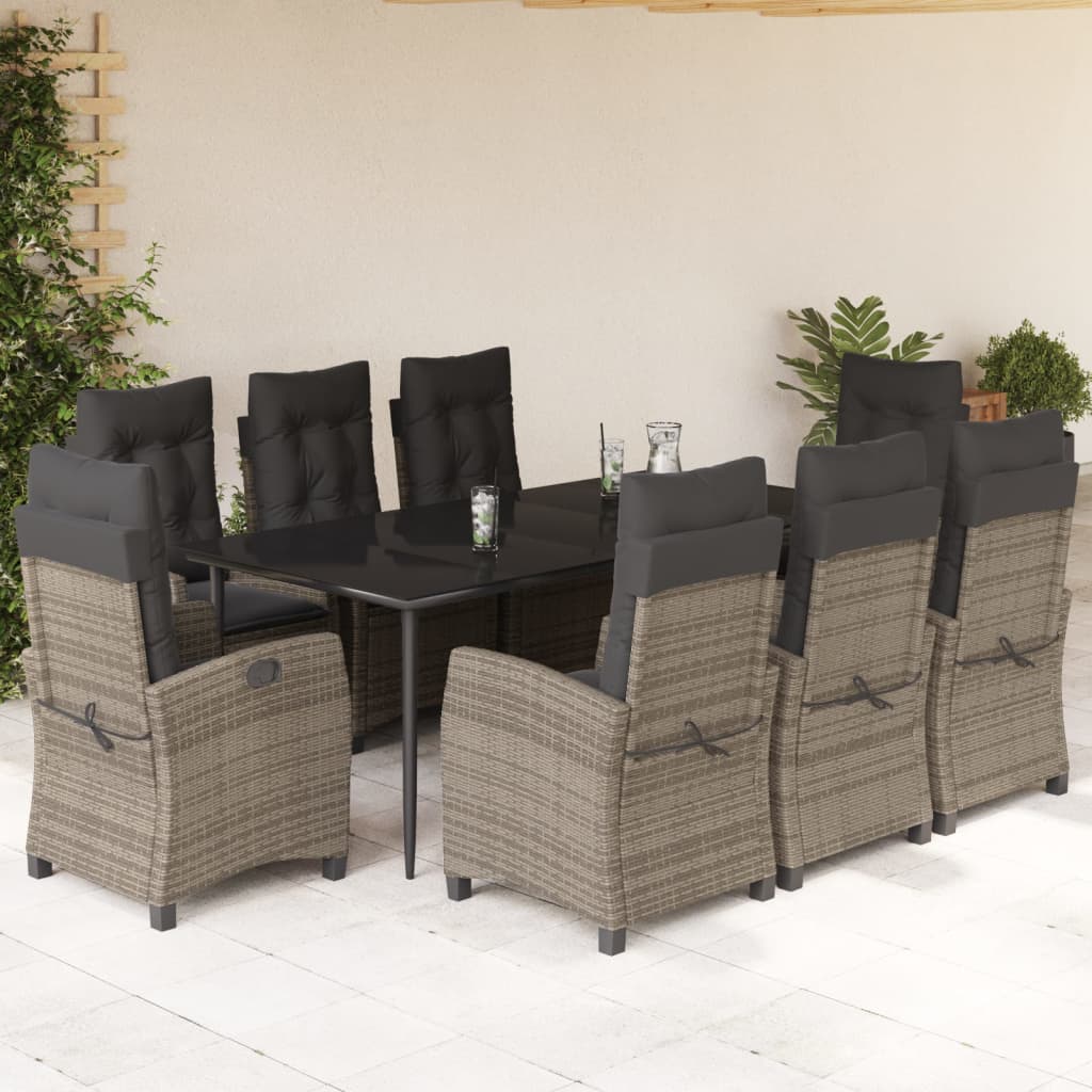 3-tlg. Garten-Essgruppe mit Kissen Grau Poly Rattan