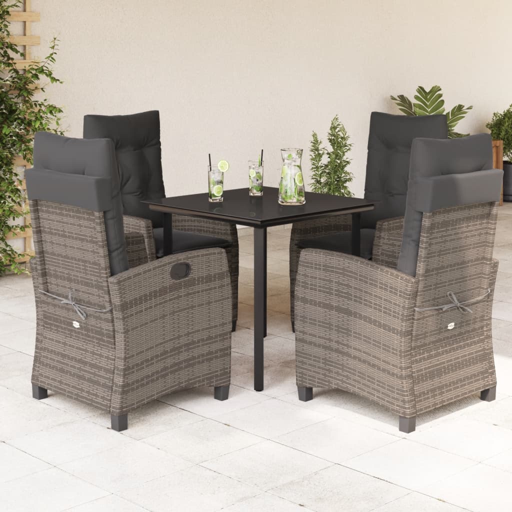 3-tlg. Garten-Essgruppe mit Kissen Grau Poly Rattan