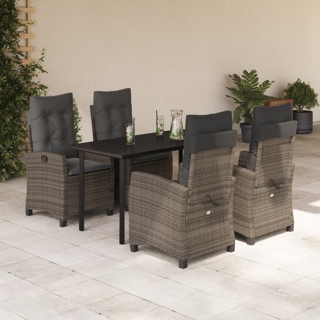 3-tlg. Garten-Essgruppe mit Kissen Grau Poly Rattan