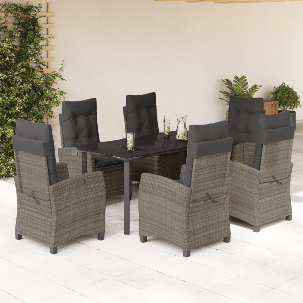 3-tlg. Garten-Essgruppe mit Kissen Grau Poly Rattan
