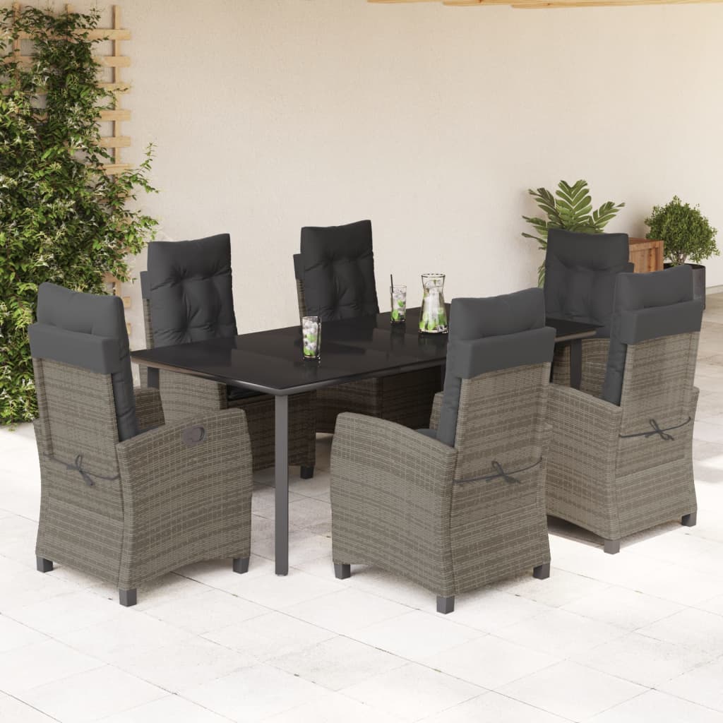 3-tlg. Garten-Essgruppe mit Kissen Grau Poly Rattan