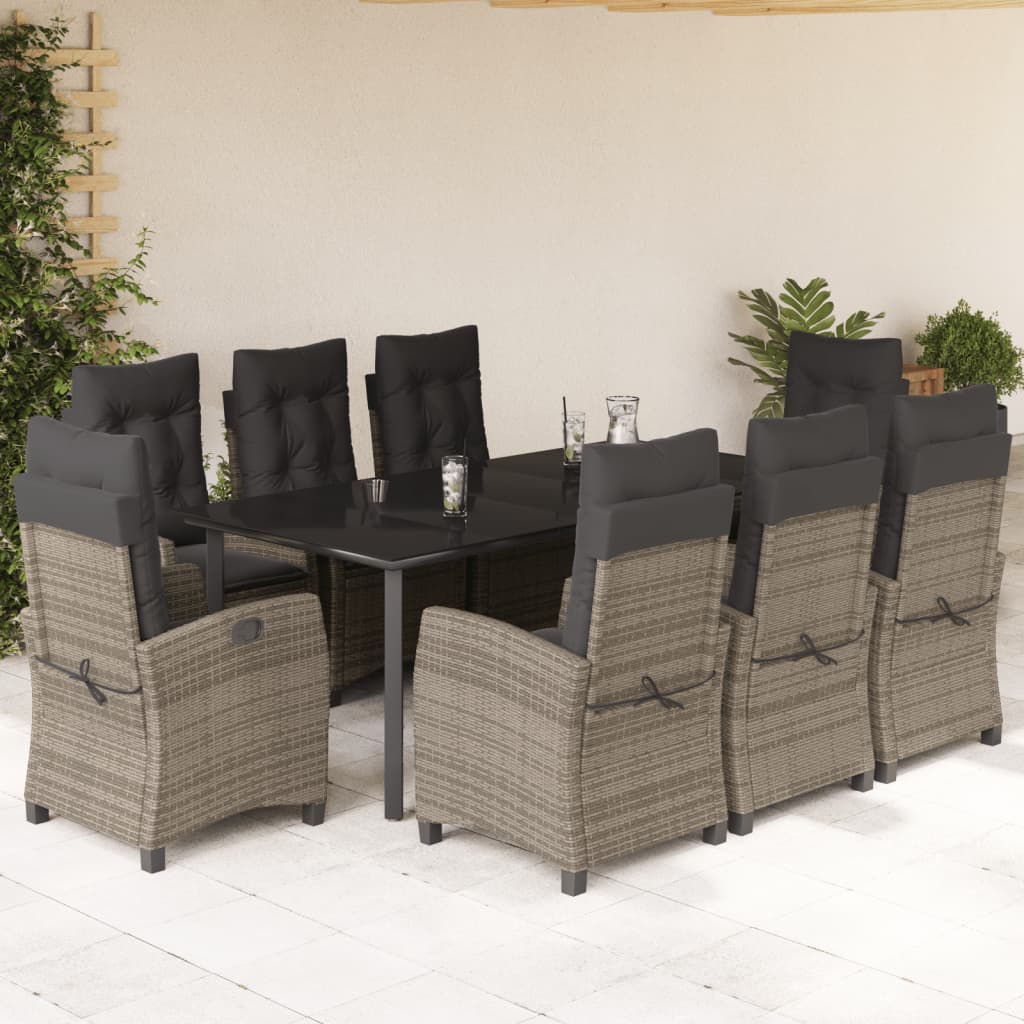 3-tlg. Garten-Essgruppe mit Kissen Grau Poly Rattan