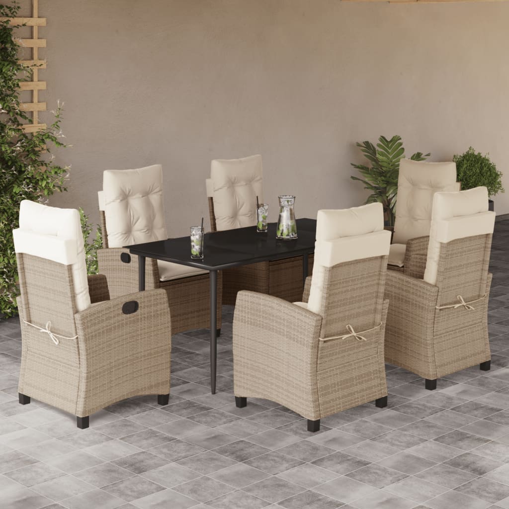 3-tlg. Garten-Essgruppe mit Kissen Beige Poly Rattan