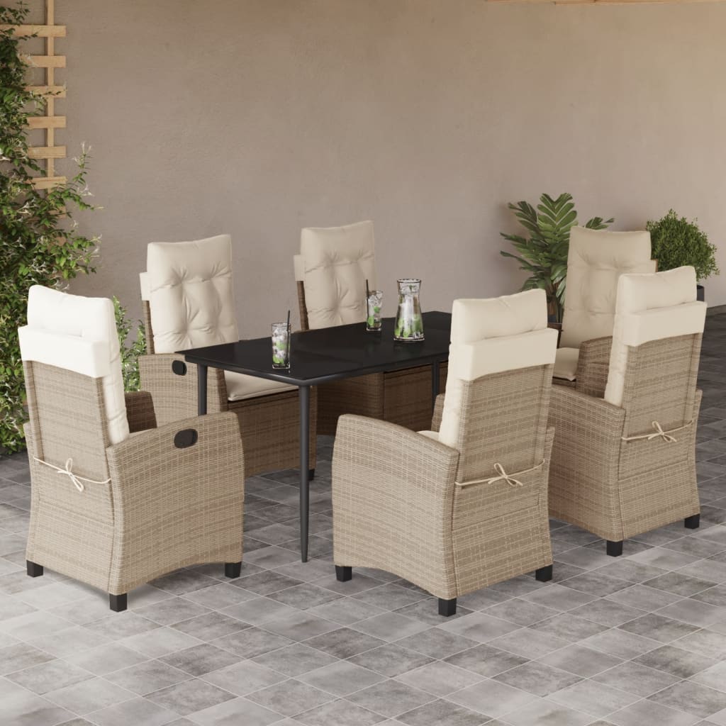 3-tlg. Garten-Essgruppe mit Kissen Beige Poly Rattan