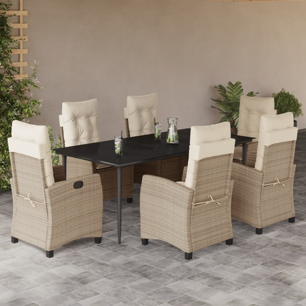 3-tlg. Garten-Essgruppe mit Kissen Beige Poly Rattan