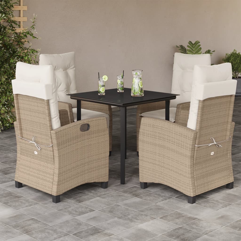 3-tlg. Garten-Essgruppe mit Kissen Beige Poly Rattan
