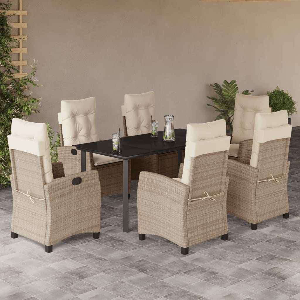 3-tlg. Garten-Essgruppe mit Kissen Beige Poly Rattan