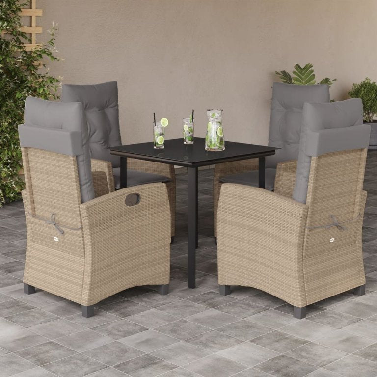 3-tlg. Garten-Essgruppe mit Kissen Beigemischung Poly Rattan