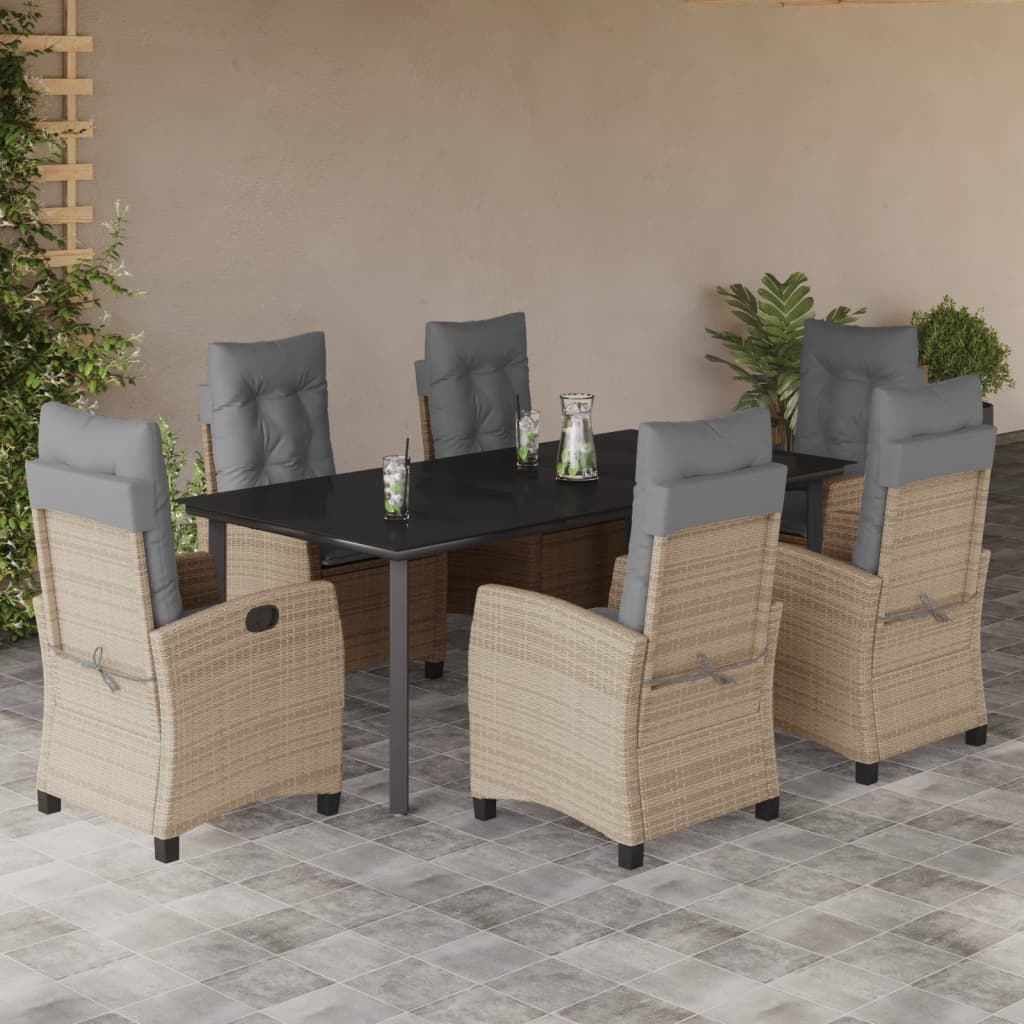 3-tlg. Garten-Essgruppe mit Kissen Beigemischung Poly Rattan