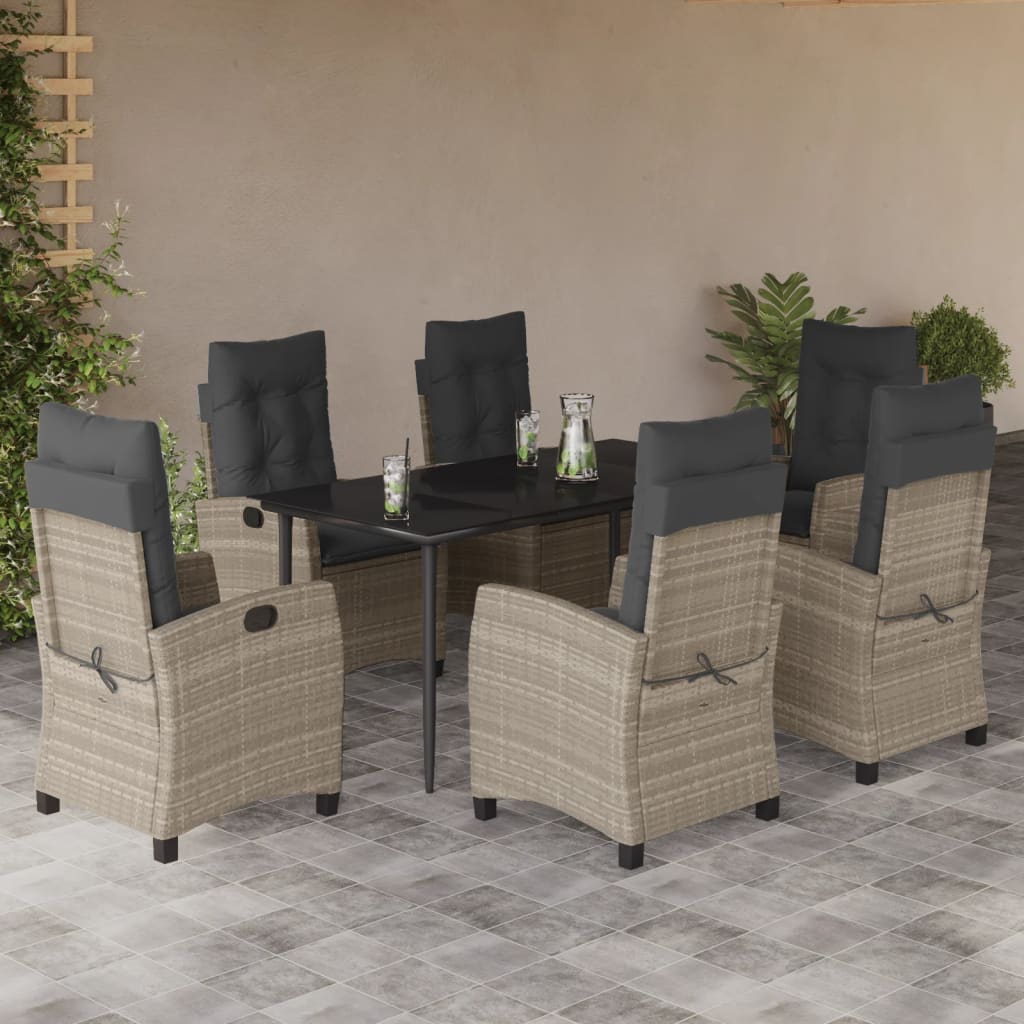3-tlg. Garten-Essgruppe mit Kissen Hellgrau Poly Rattan
