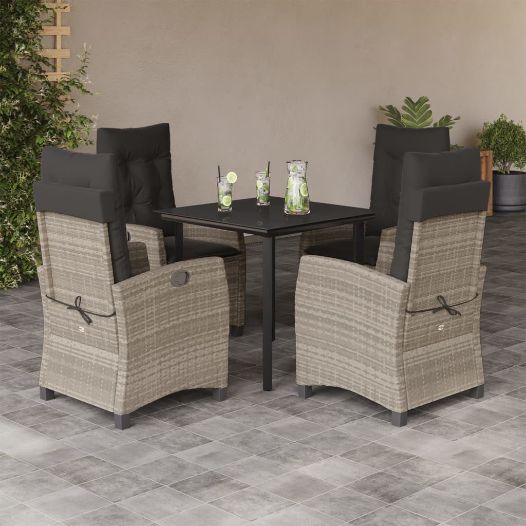 3-tlg. Garten-Essgruppe mit Kissen Hellgrau Poly Rattan