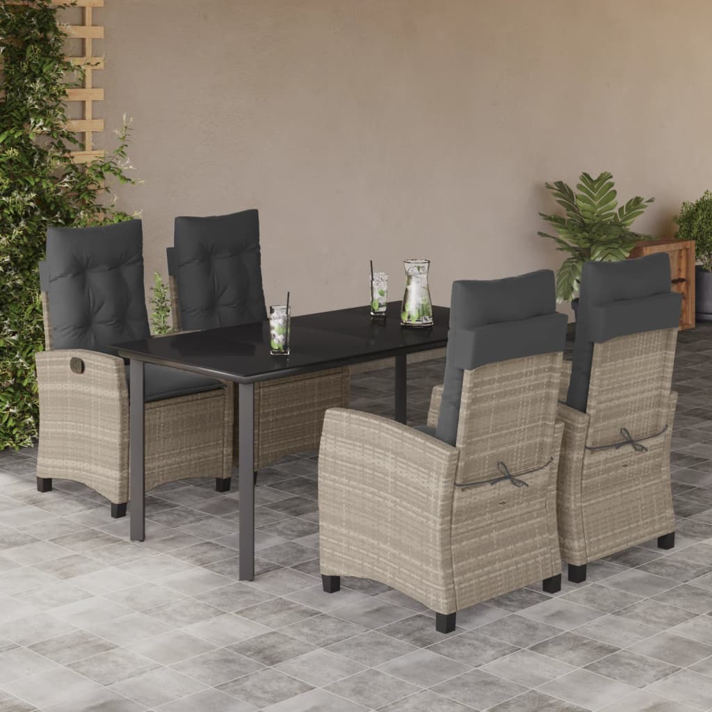 3-tlg. Garten-Essgruppe mit Kissen Hellgrau Poly Rattan