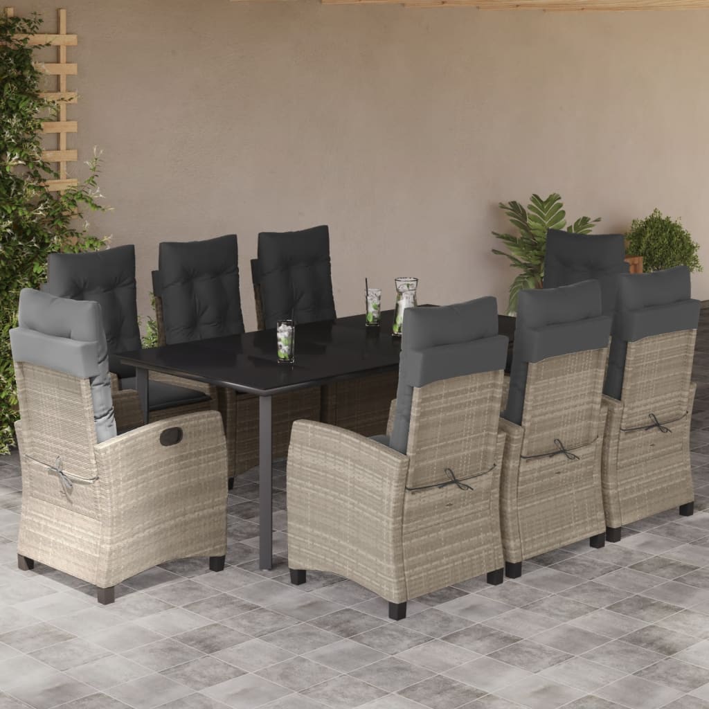 3-tlg. Garten-Essgruppe mit Kissen Hellgrau Poly Rattan