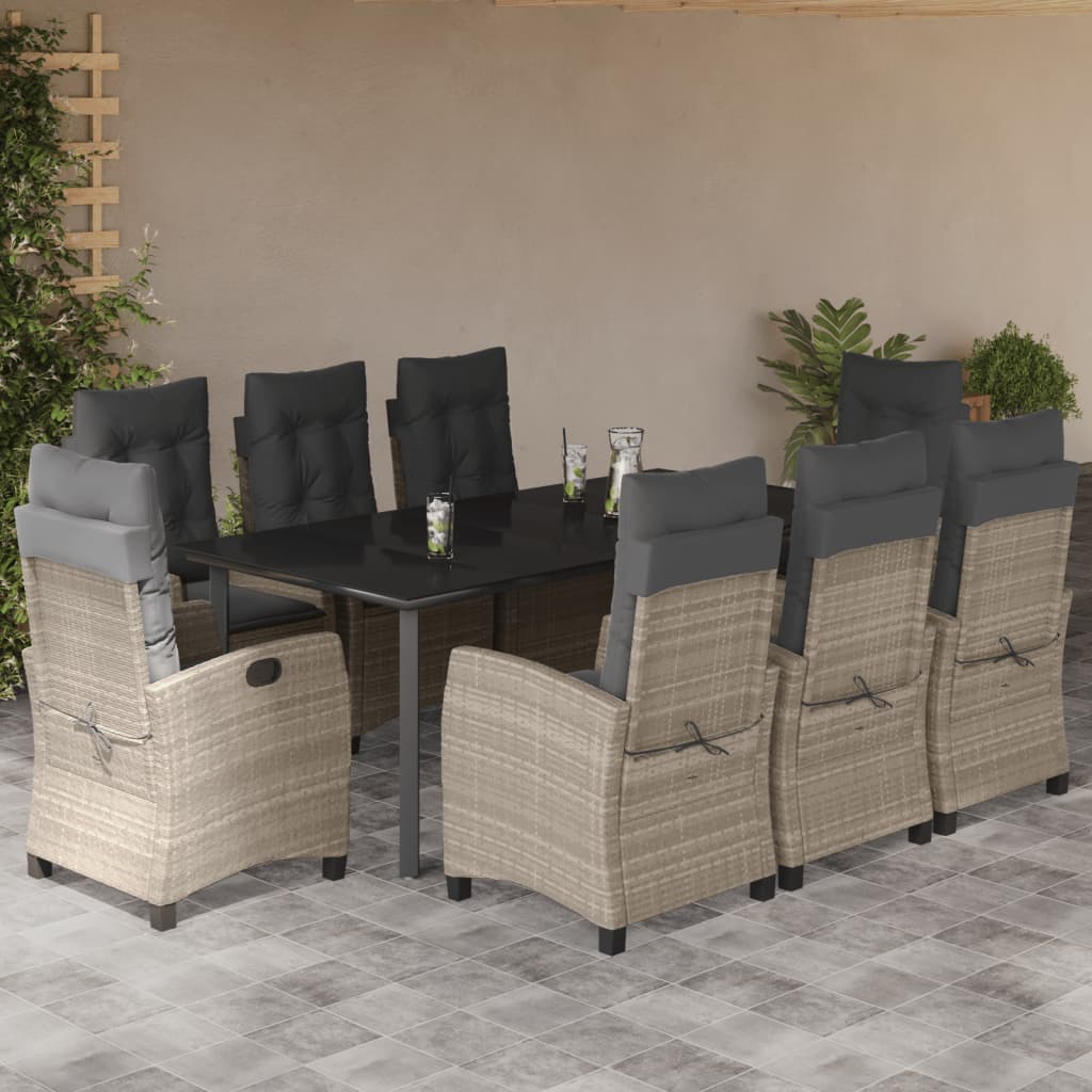 3-tlg. Garten-Essgruppe mit Kissen Hellgrau Poly Rattan