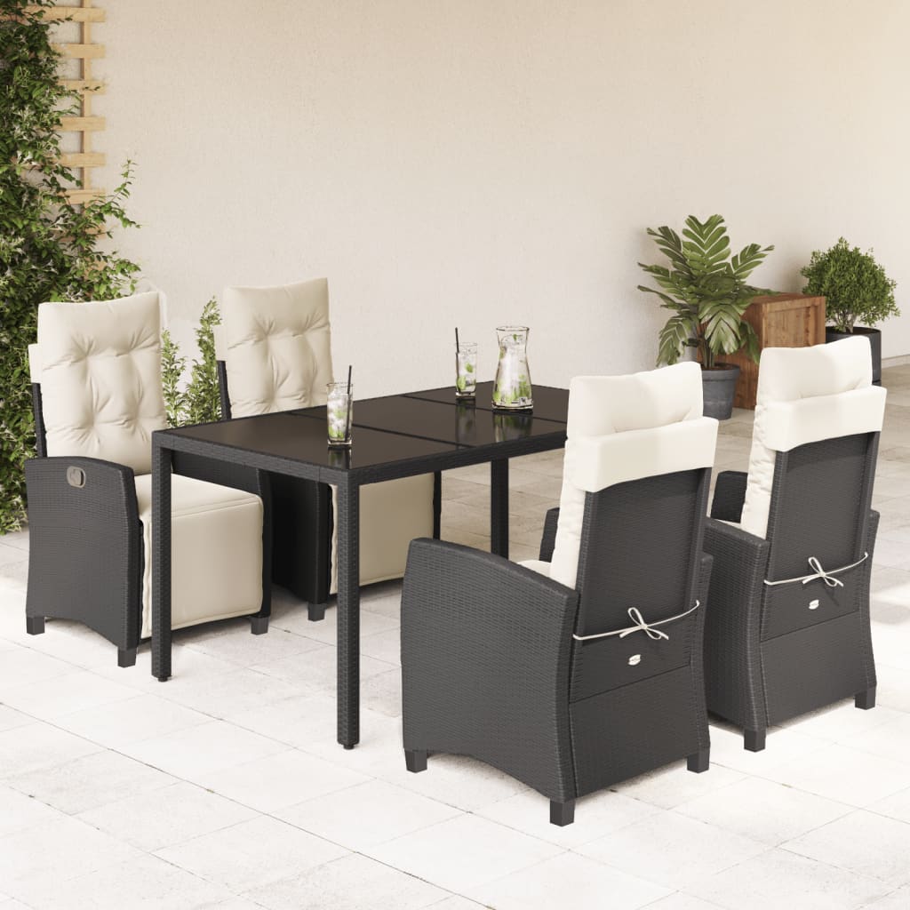 3-tlg. Garten-Essgruppe mit Kissen Schwarz Poly Rattan