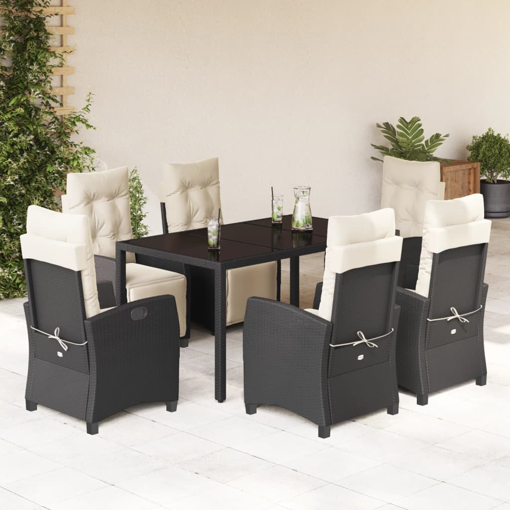 3-tlg. Garten-Essgruppe mit Kissen Schwarz Poly Rattan