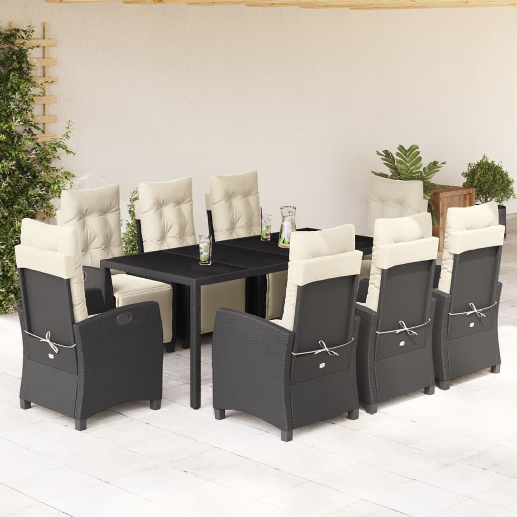 3-tlg. Garten-Essgruppe mit Kissen Schwarz Poly Rattan