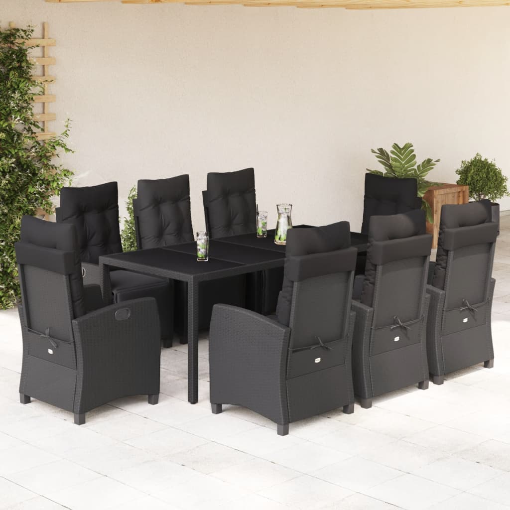 3-tlg. Garten-Essgruppe mit Kissen Schwarz Poly Rattan