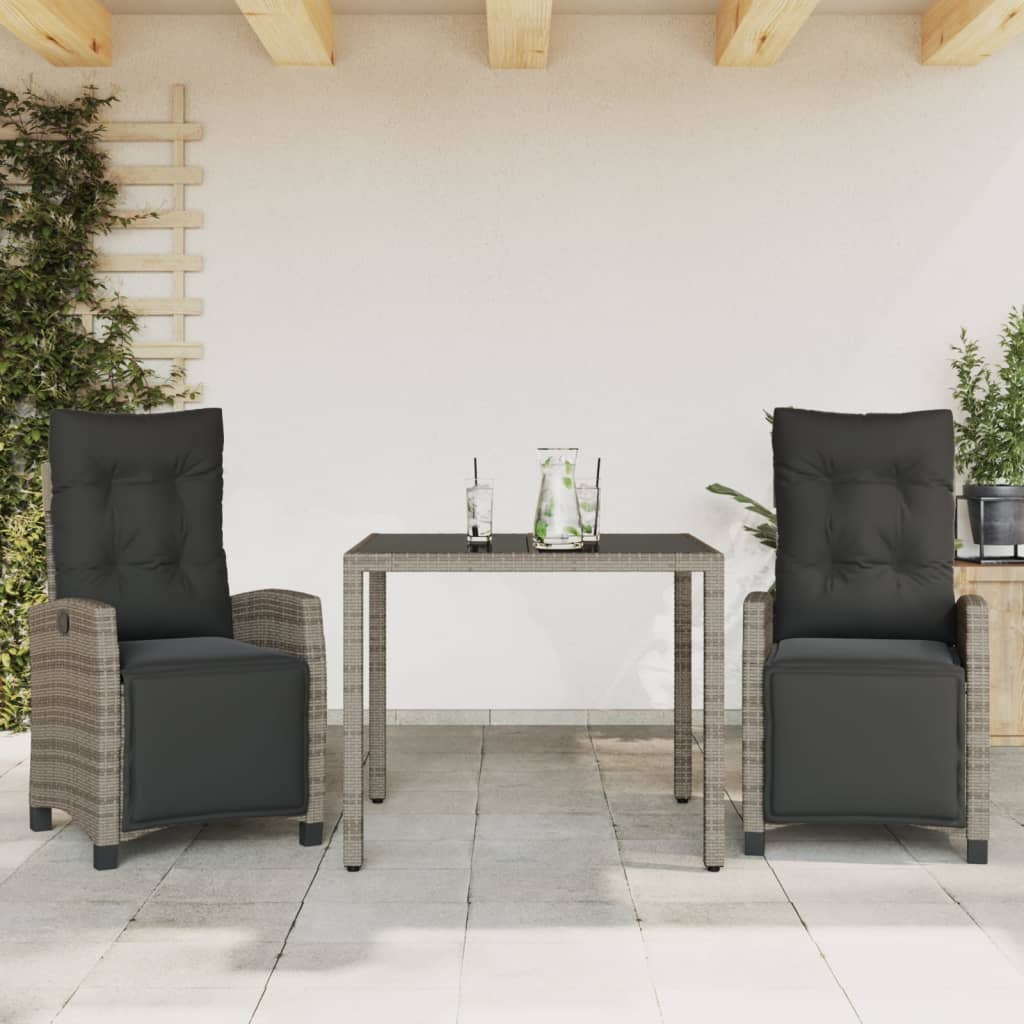 3-tlg. Garten-Essgruppe mit Kissen Schwarz Poly Rattan
