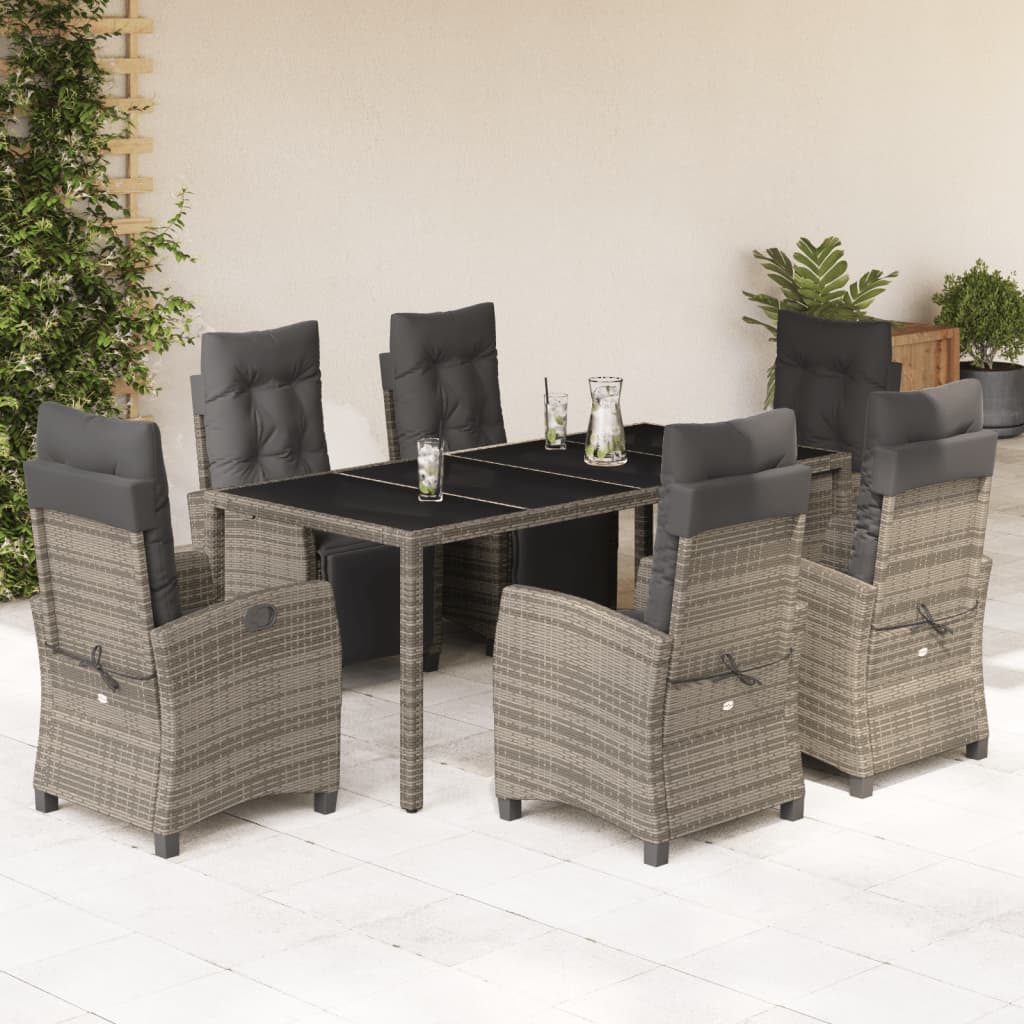 3-tlg. Garten-Essgruppe mit Kissen Schwarz Poly Rattan