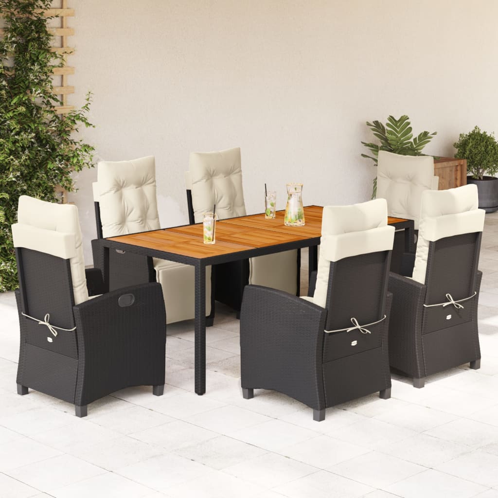 3-tlg. Garten-Essgruppe mit Kissen Schwarz Poly Rattan