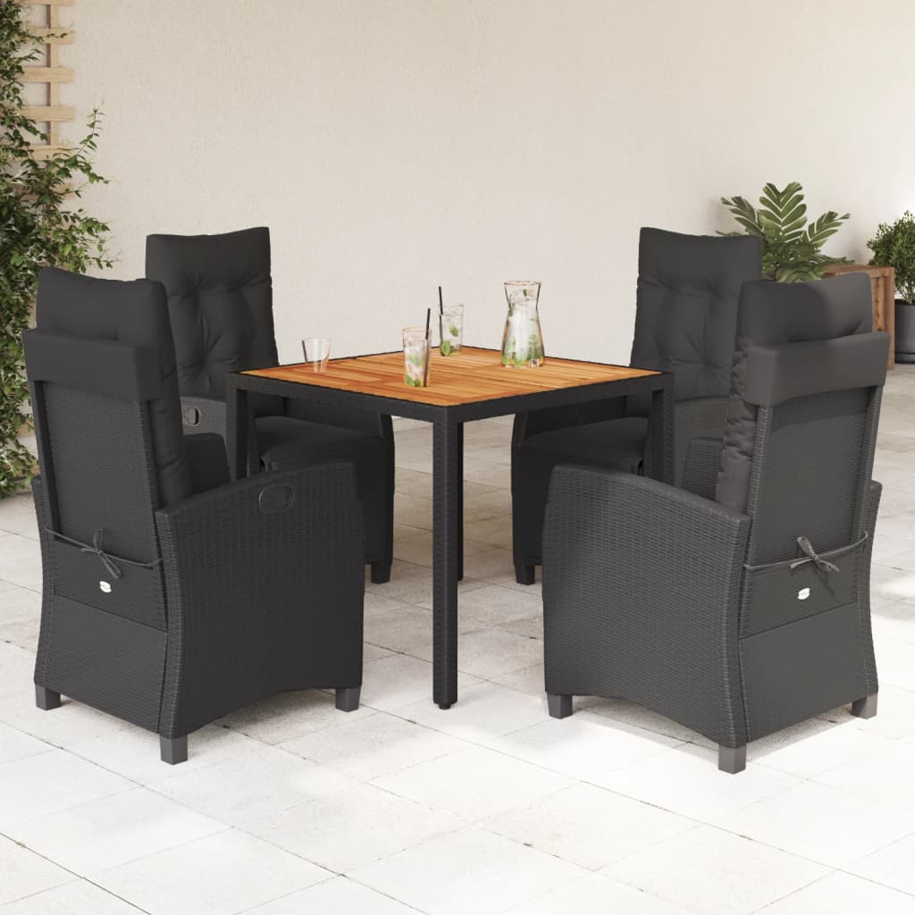 3-tlg. Garten-Essgruppe mit Kissen Schwarz Poly Rattan