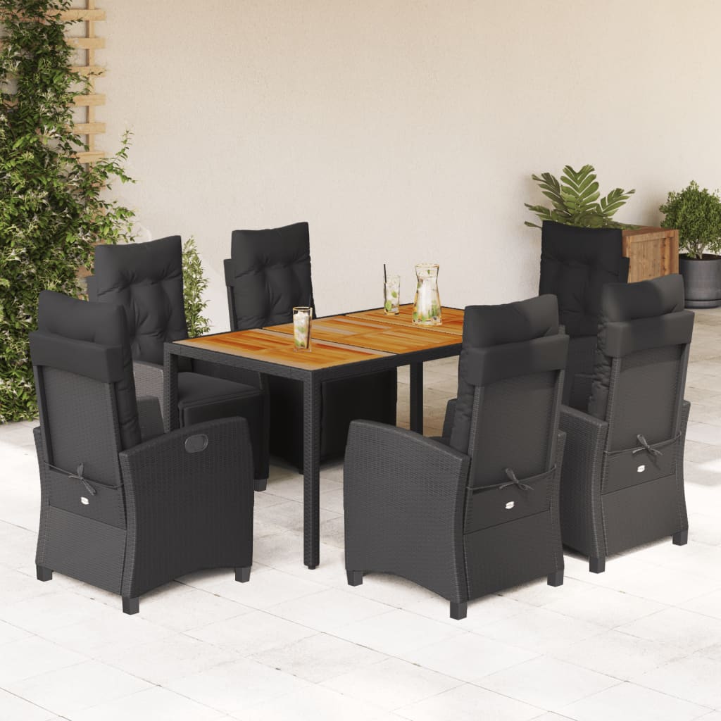 3-tlg. Garten-Essgruppe mit Kissen Schwarz Poly Rattan