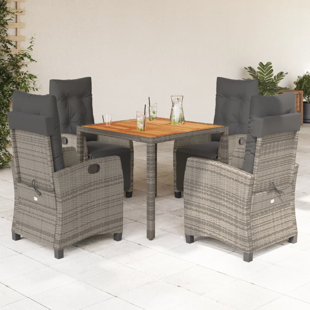 3-tlg. Garten-Essgruppe mit Kissen Schwarz Poly Rattan