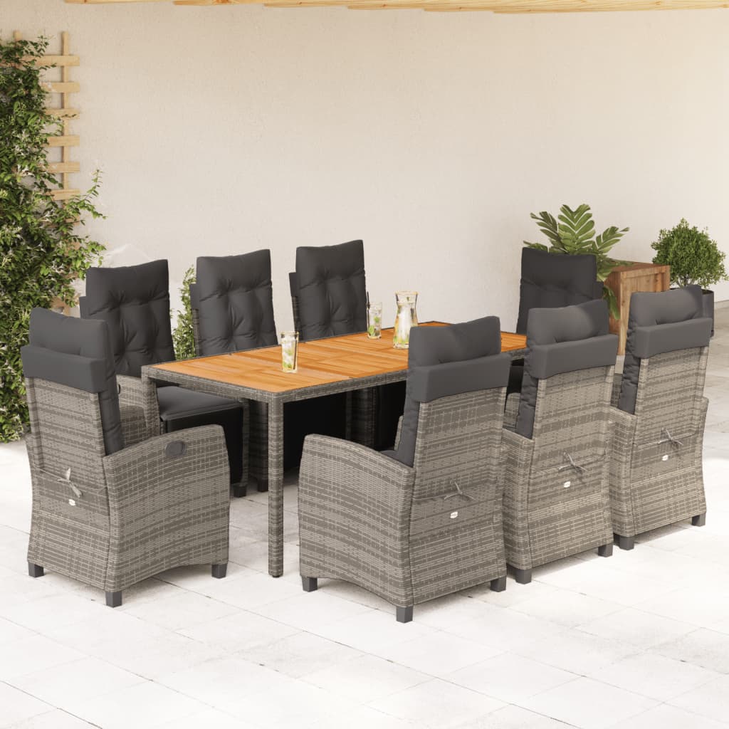 3-tlg. Garten-Essgruppe mit Kissen Schwarz Poly Rattan