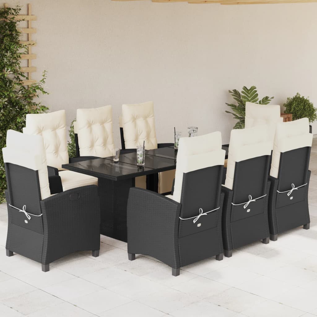 7-tlg. Garten-Essgruppe mit Kissen Schwarz Poly Rattan