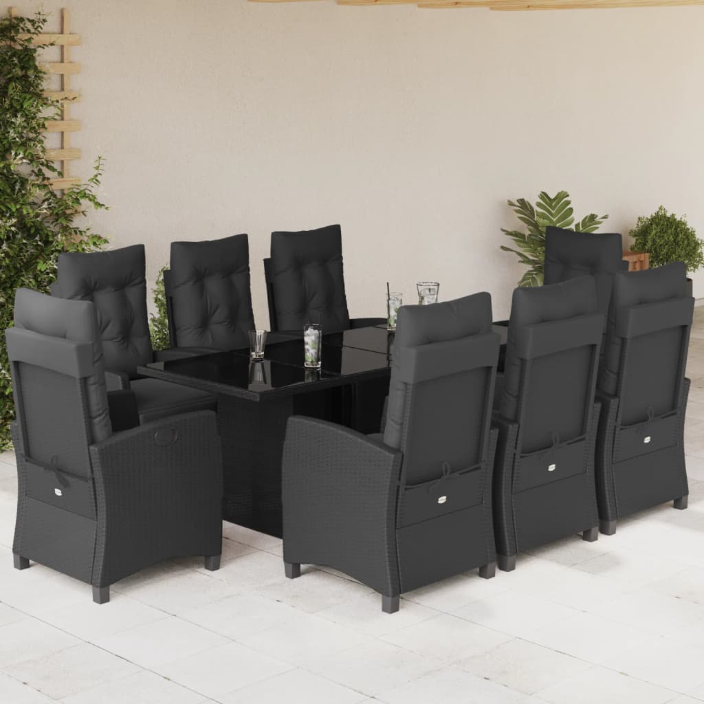 7-tlg. Garten-Essgruppe mit Kissen Schwarz Poly Rattan