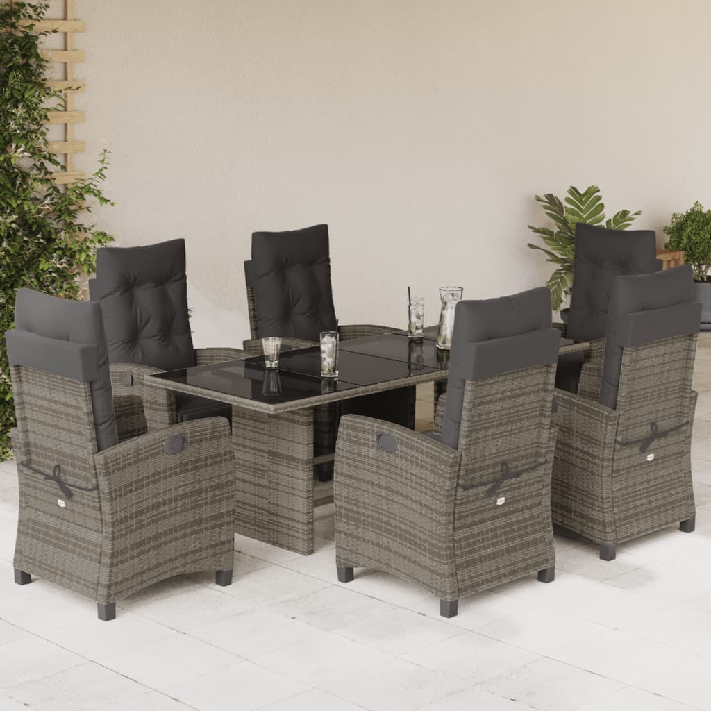 7-tlg. Garten-Essgruppe mit Kissen Schwarz Poly Rattan