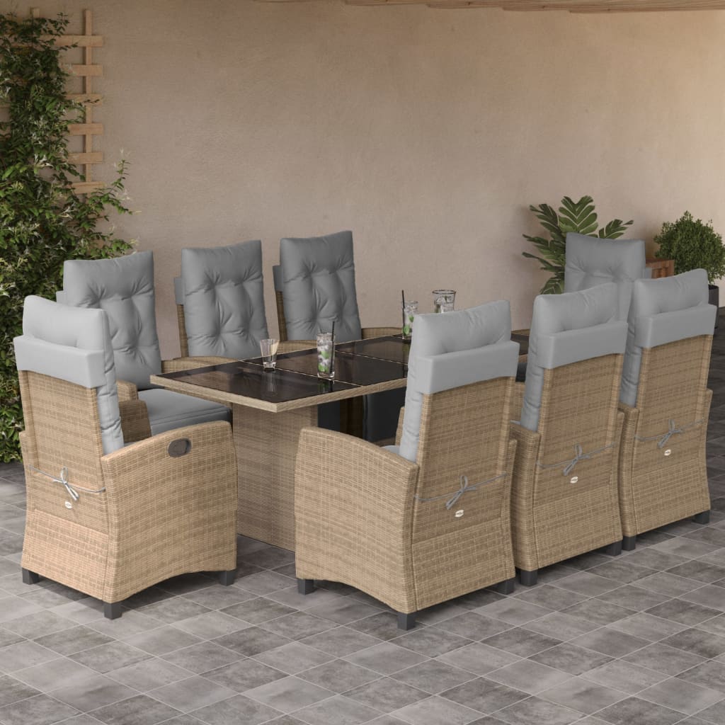 7-tlg. Garten-Essgruppe mit Kissen Schwarz Poly Rattan