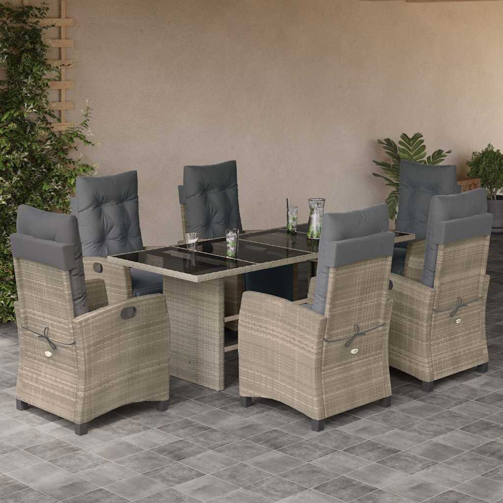 7-tlg. Garten-Essgruppe mit Kissen Schwarz Poly Rattan