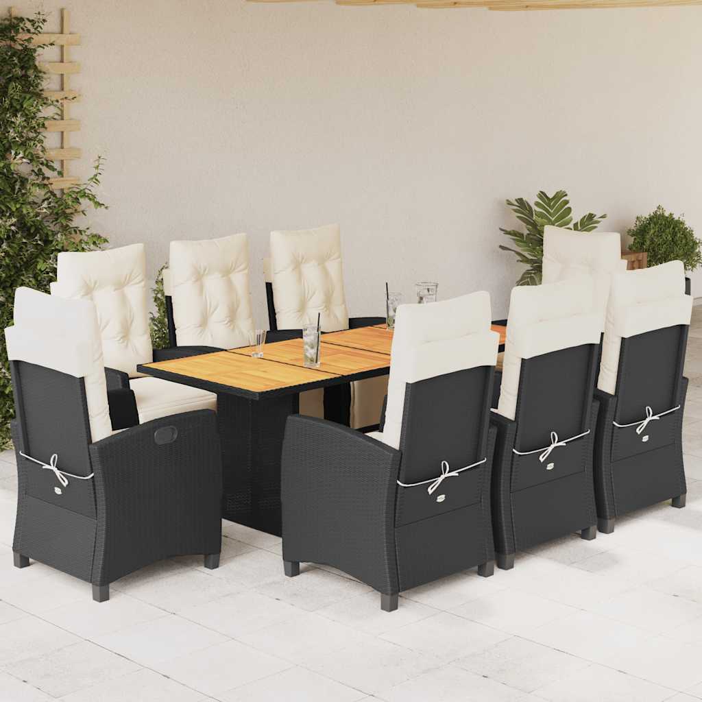 7-tlg. Garten-Essgruppe mit Kissen Schwarz Poly Rattan