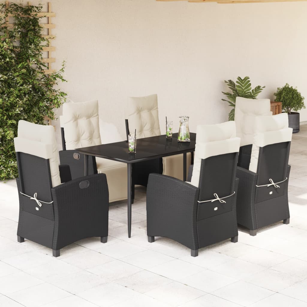 3-tlg. Garten-Essgruppe mit Kissen Schwarz Poly Rattan