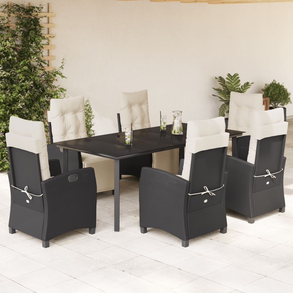 3-tlg. Garten-Essgruppe mit Kissen Schwarz Poly Rattan